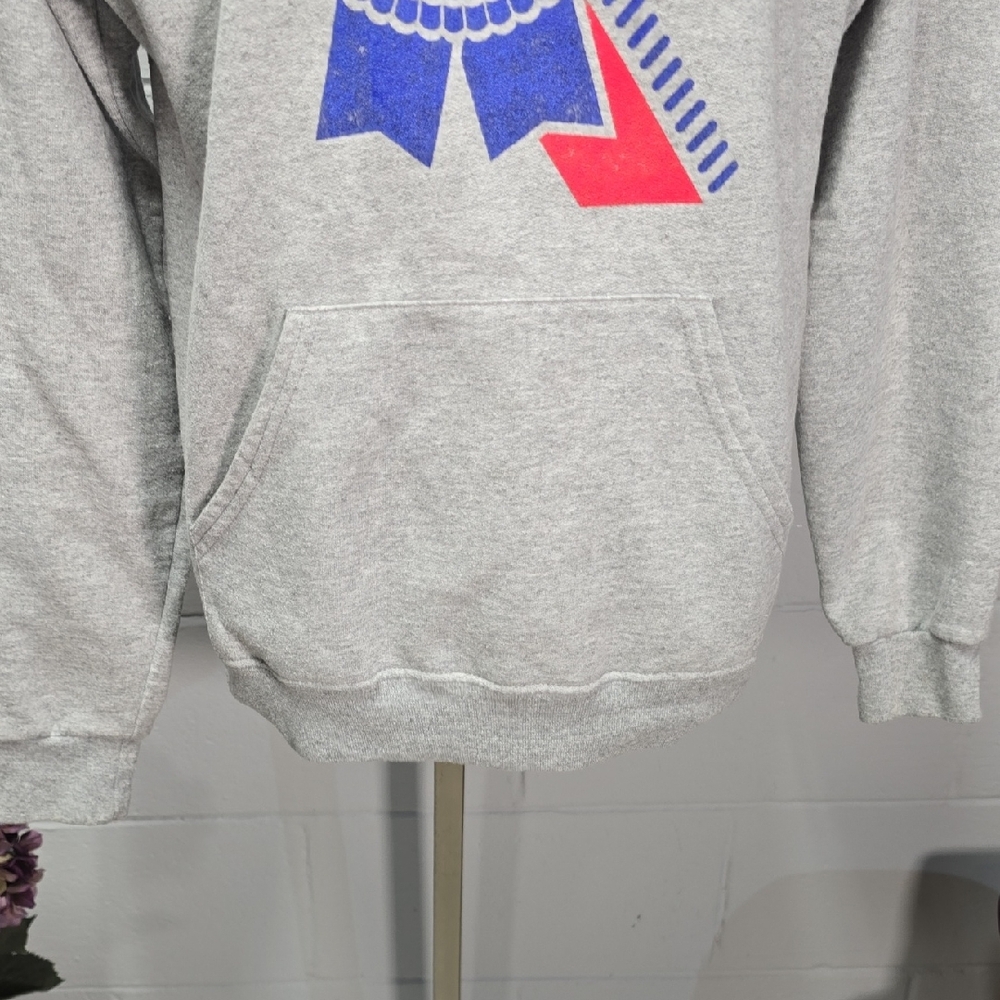 Pabst Blue Ribbon Gray Logo Hoodie - Women's Pullover Sweatshirt - Picture 4 of 9